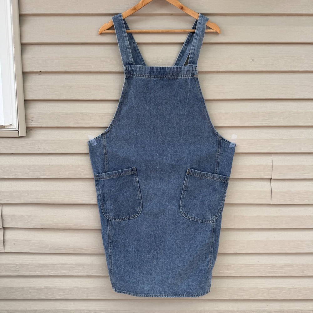 Unbranded Denim Pinafore Apron Dress Womens OS Blue Excellent Cross Back Pockets